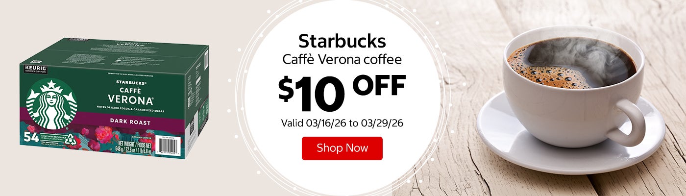 Starbucks Caffè Verona coffee $10 Off. Valid 03/16/26 to 03/29/26. Shop Now 