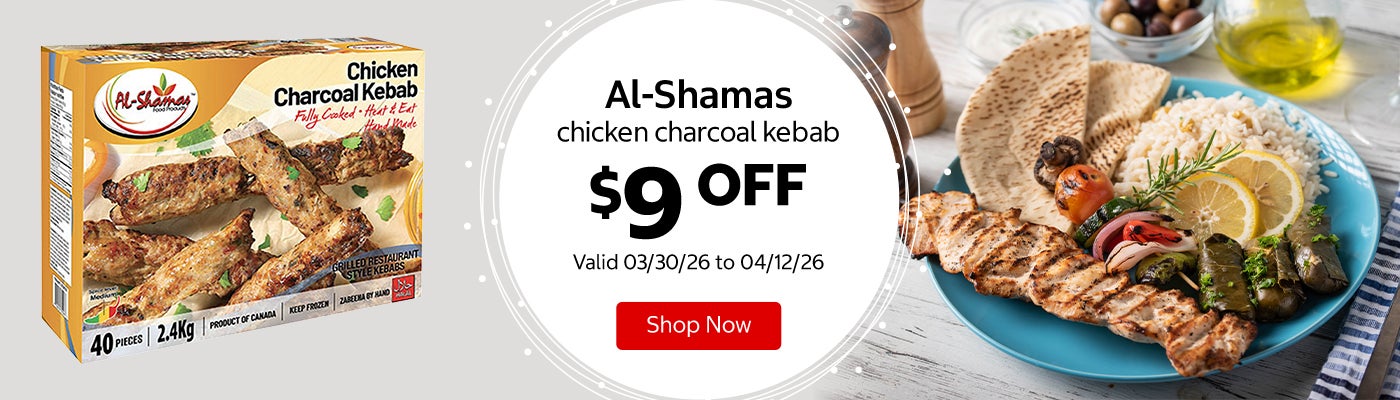 Al-Shamas chicken charcoal kebab $9 Off. Valid 03/30/26 to 04/12/26. Shop Now 