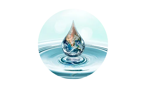 Water droplet with Earth's reflection creating rings on surface of pool