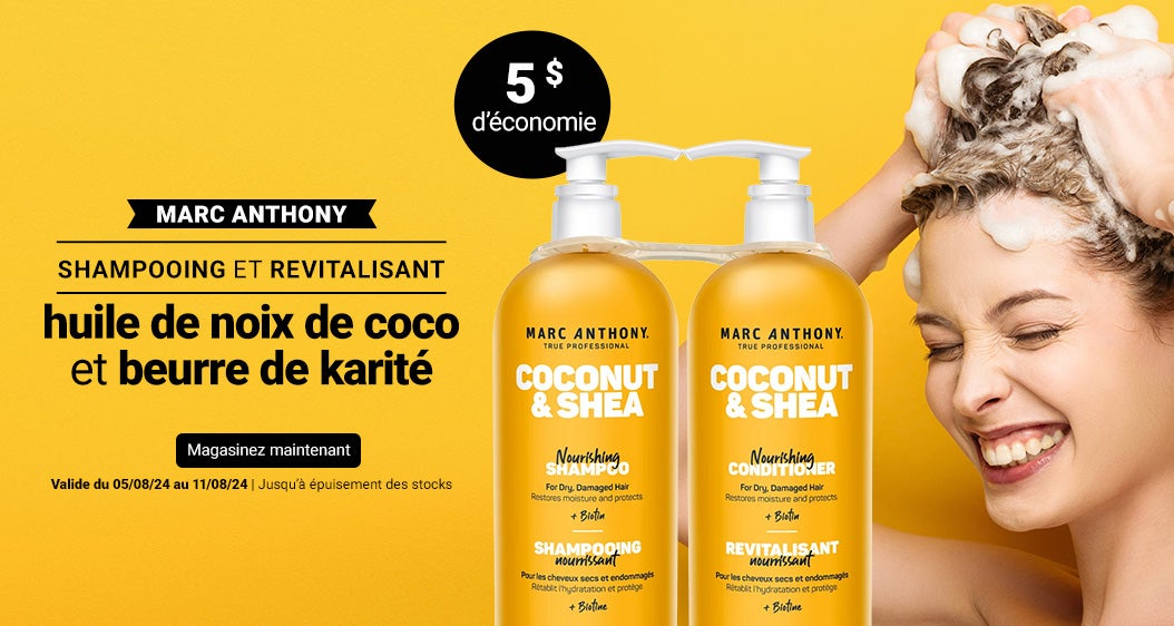 Marc Anthony - Shampooing et revitalisant huile de noix de coco et beurre de karité. 5 $ d’économie. Magasinez Maintenant. Jusqu’à épuisement des stocks.