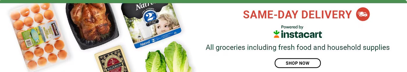 Same-day Delivery. Powered by Instacart. All groceries including fresh food and household supplies. Shop Now.