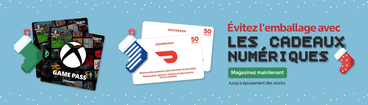 Évitez l'emballage avec les cadeaux numériques  Magasinez maintenant Jusqu'à épuisement des stocks