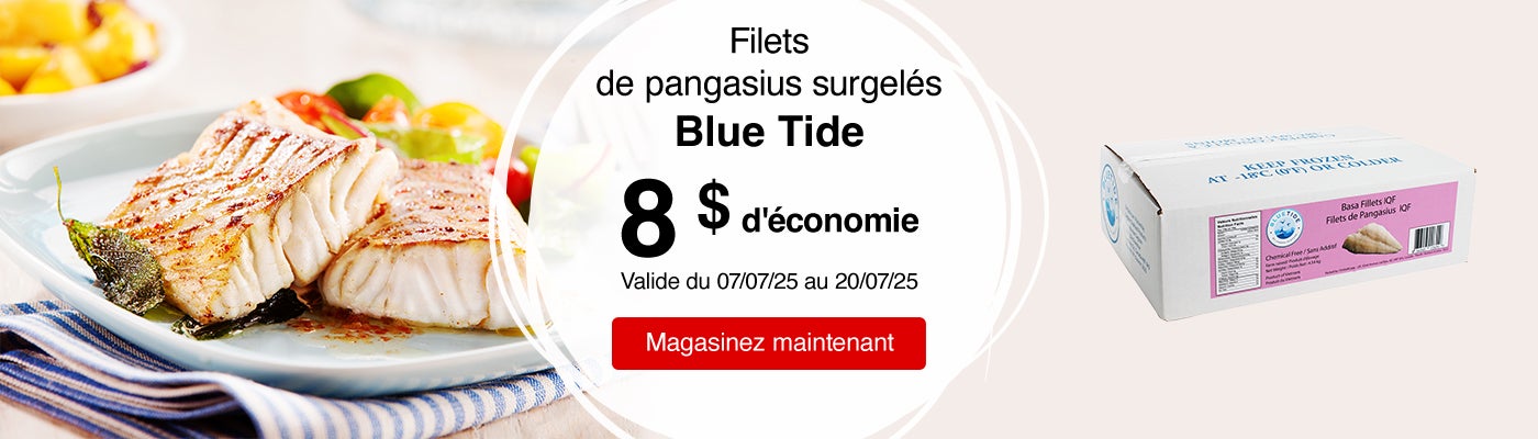 Filets de pangasius surgelés Blue Tide. 8 $ d'économie. Valide du 07/07/25 au 20/07/25. Magasinez maintenant.