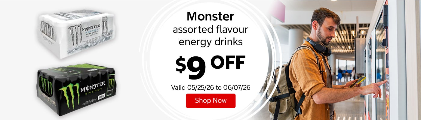 Monster assorted flavour energy drinks $9 Off. Valid 05/25/26 to 06/07/26. Shop Now 