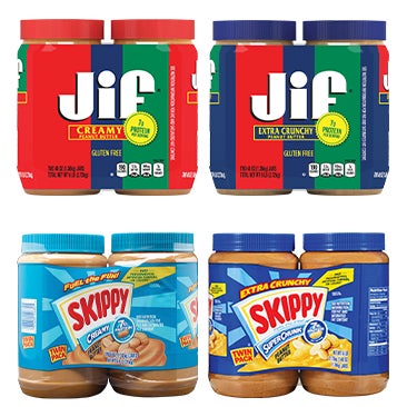 Jif OR Skippy Peanut Butter Creamy AND/OR Extra Crunchy