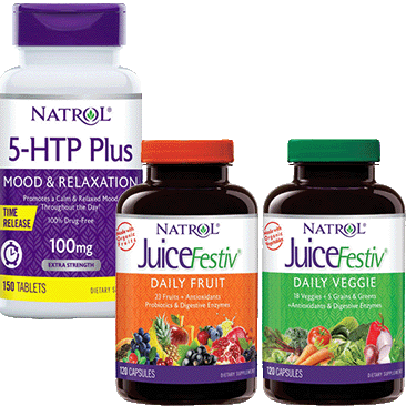 Natrol 5-HTP Plus Time Release Tablets or JuiceFestiv Daily Fruit and Veggie Capsules