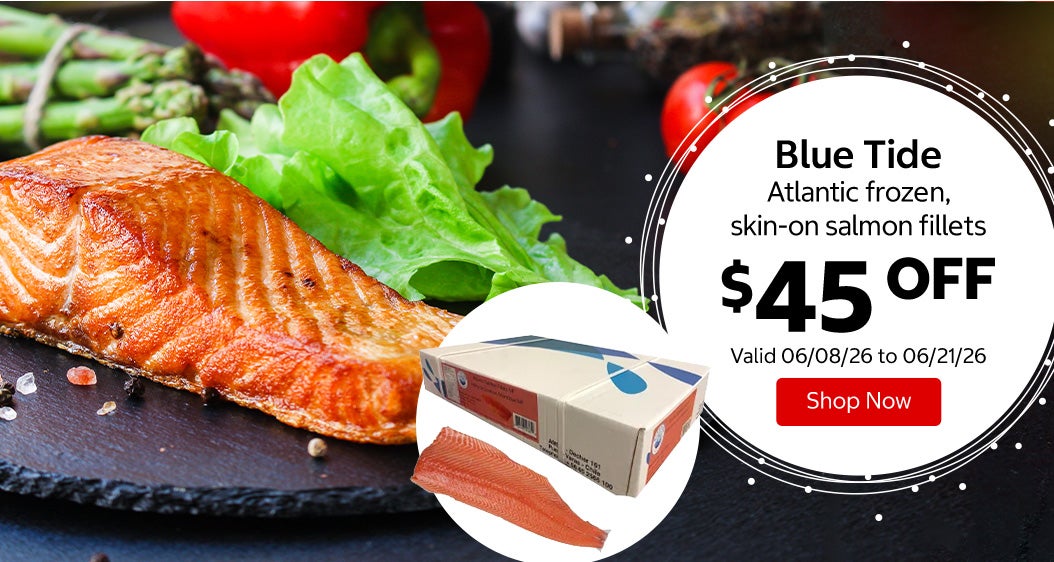 Blue Tide Atlantic frozen, skin-on salmon fillets $45 Off. Valid 06/08/26 to 06/21/26. Shop Now 