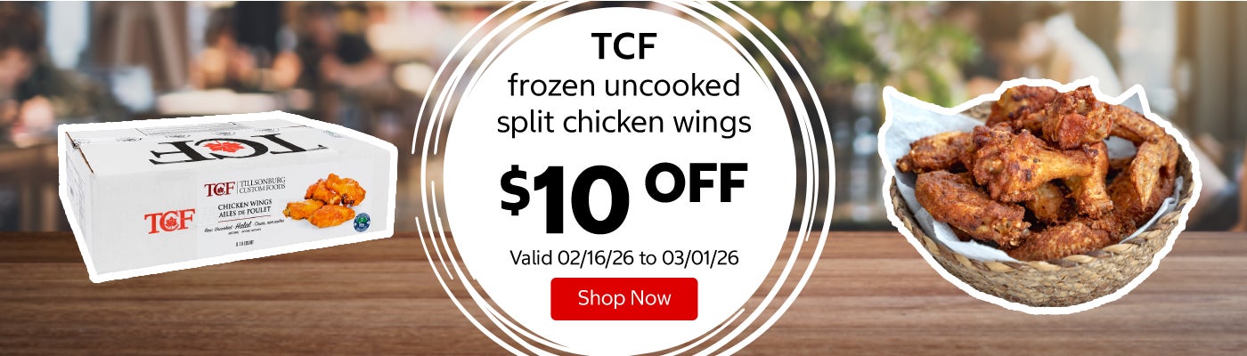TCF frozen uncooked split chicken wings $10 Off. Valid 02/16/26 to 03/01/26. Shop Now 