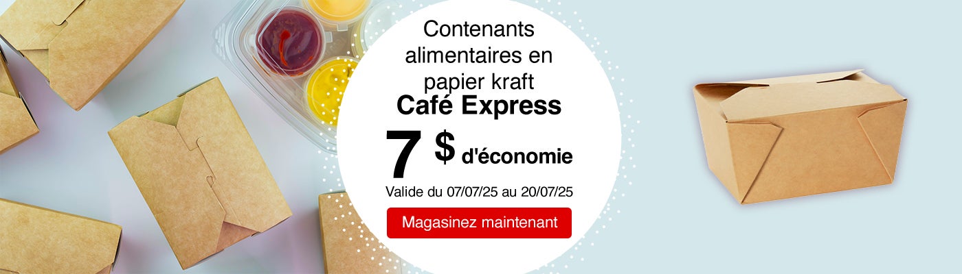 Contenants alimentaires en papier kraft Café Express. 7 $ d'économie. Valide du 07/07/25 au 20/07/25. Magasinez maintenant.