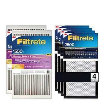 3M 1550 Series Filtrete™ Deep Pleat 4-inch 2 pk AND/OR 2500 Series Filtrete™ 1-inch Air Filters 4 pk