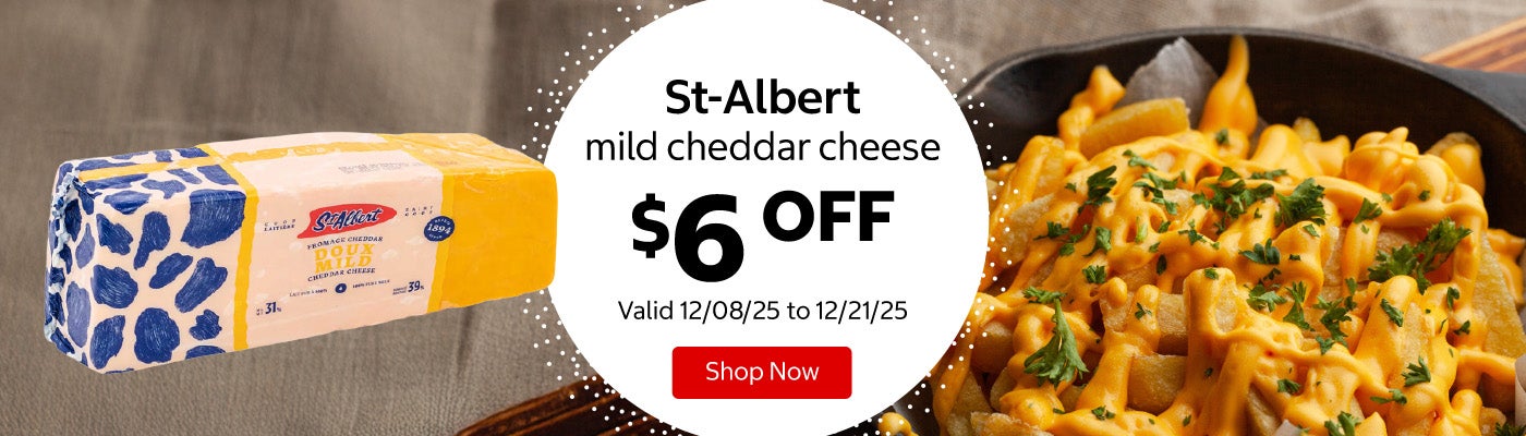 St-Albert mild cheddar cheese $6 Off. Valid 12/08/25 to 12/21/25. Shop Now 