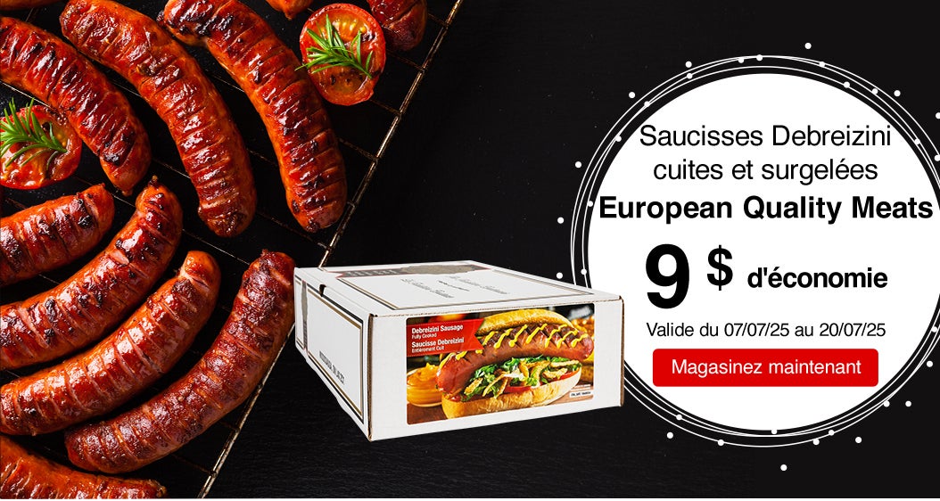 Saucisses Debreizini cuites et surgelées European Quality Meats. 9 $ d'économie. Valide du 07/07/25 au 20/07/25. Magasinez maintenant.