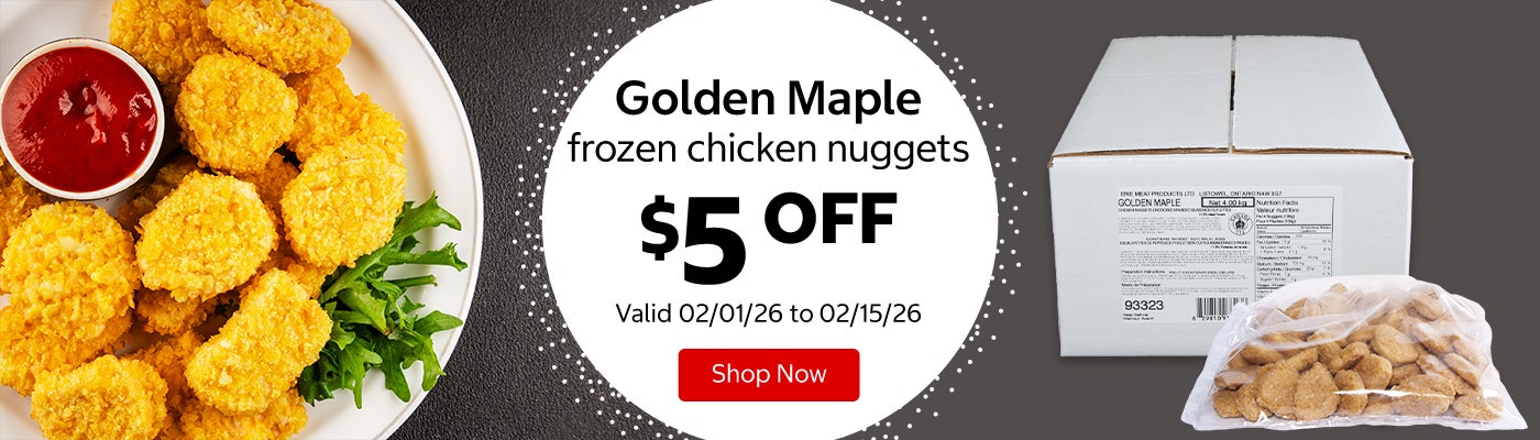 Golden Maple frozen chicken nuggets $5 Off. Valid 02/01/26 to 02/15/26. Shop Now 