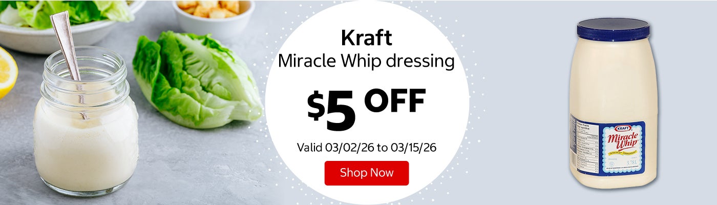 Kraft Miracle Whip dressing $5 Off. Valid 03/02/26 to 03/15/26. Shop Now 