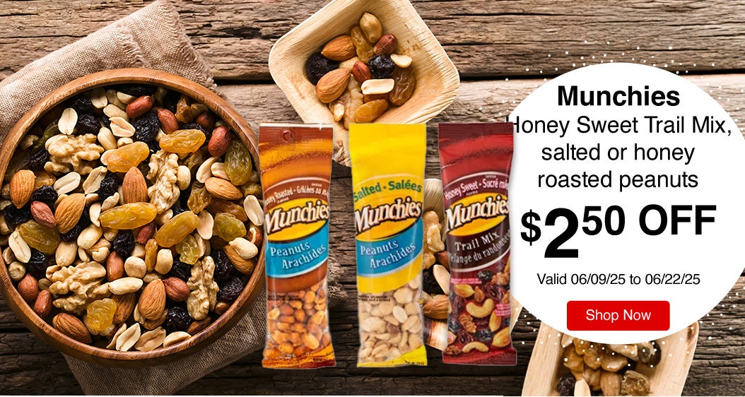 Munchies Honey Sweet Trail Mix, salted or honey roasted peanuts $2.50 Off Valid 06/09/25 to 06/22/25 Shop Now
