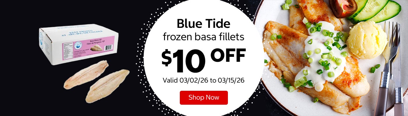 Blue Tide frozen basa fillets $10 Off. Valid 03/02/26 to 03/15/26. Shop Now 