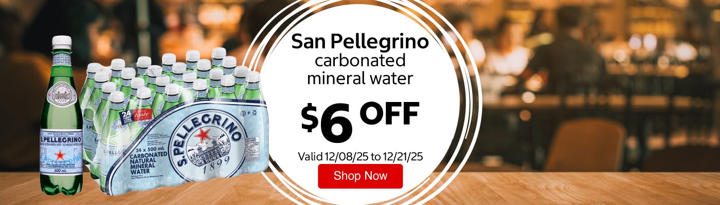 San Pellegrino carbonated mineral water $6 Off. Valid 12/08/25 to 12/21/25. Shop Now 