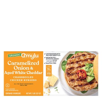 Amylu Organic Caramelized Onion & Aged White Cheddar Chicken Burgers