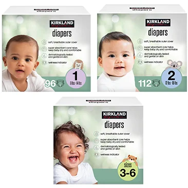 Kirkland Signature Diapers, Sizes 1 - 6