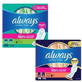 always Ultra Thin Long AND/OR Overnight Pads