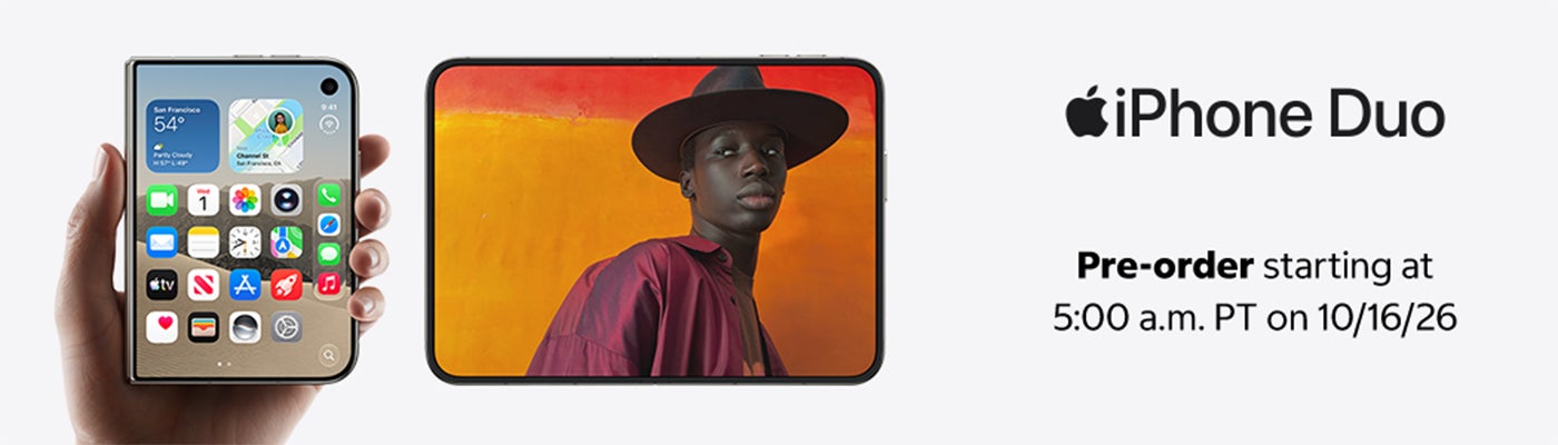 iphone duo. Pre-order starting at 5:00 a.m. PT on 10/16/26.