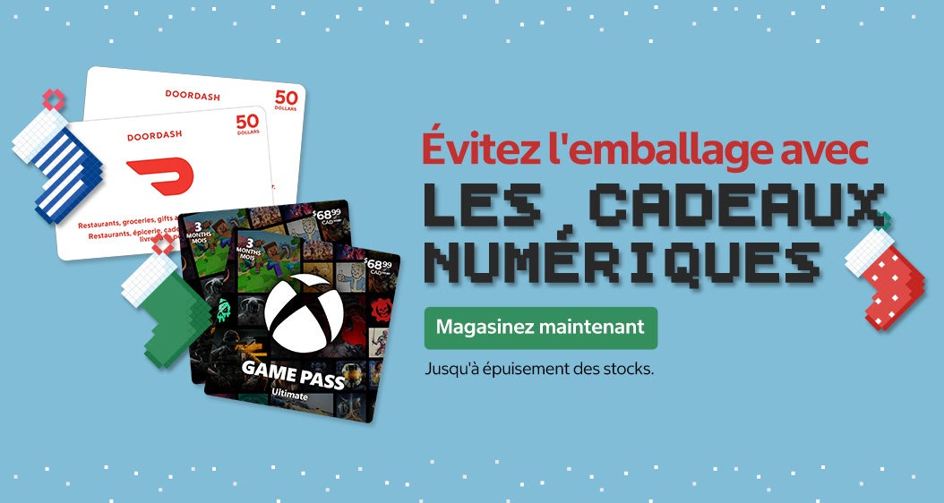 Évitez l'emballage avec les cadeaux numériques  Magasinez maintenant Jusqu'à épuisement des stocks