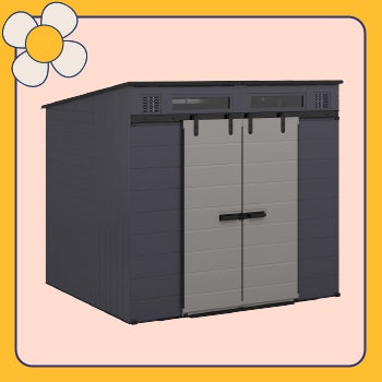 Suncast Modernist 8 ft. x 7 ft. Dual Barn Door Storage Shed.