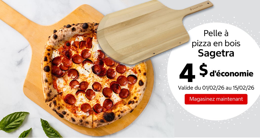 Pelle à pizza en bois Sagetra 4 $ d'économie. Valide du 01/02/26 au 15/02/26. Magasinez maintenant.