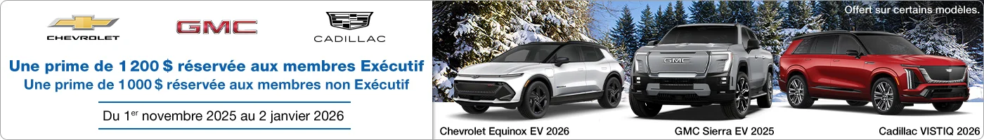 Une prime de 1200 $ réservée aux membres Exécutif Une prime de 1000 $ réservée aux membres non Exécutif  Du 1er novembre 2025 au 2 janvier 2026