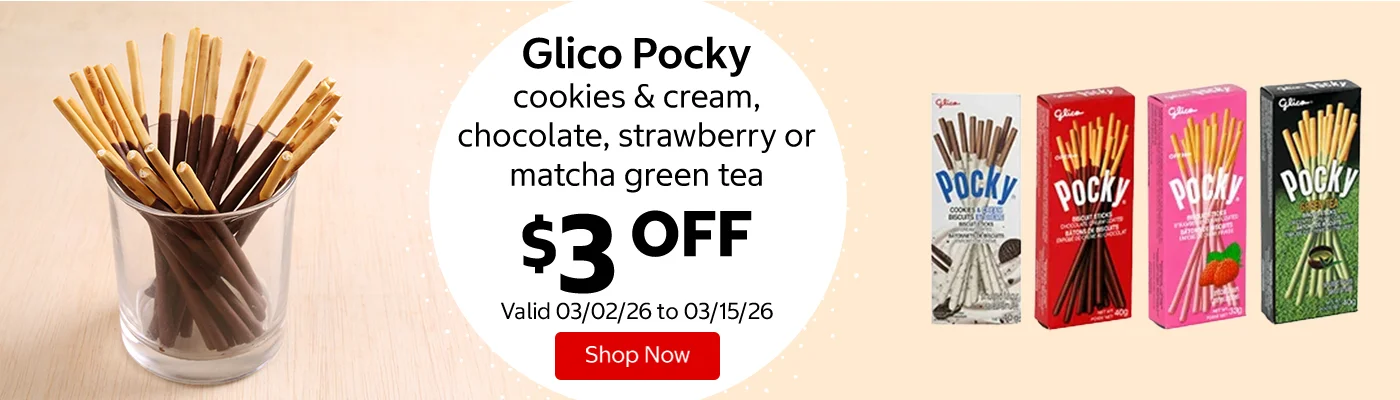 Glico Pocky cookies & cream, chocolate, strawberry or matcha green tea $3 Off. Valid 03/02/26 to 03/15/26. Shop Now 