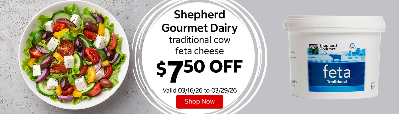 Shepherd Gourmet dairy traditional cow feta cheese $7.50 Off. Valid 03/16/26 to 03/29/26. Shop Now 