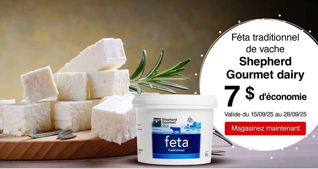 Féta traditionnel de vache Shepherd Gourmet dairy 7 $ d'économie. Valide du 15/09/25 au 28/09/25. Magasinez maintenant.