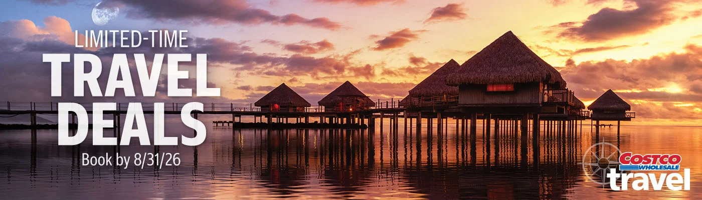 Limited-time Travel deals. Book by 8/31/26. Costco wholesale travel.
