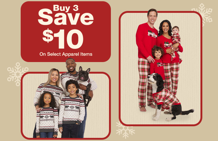 Buy 3 Save $10 on select apparel items