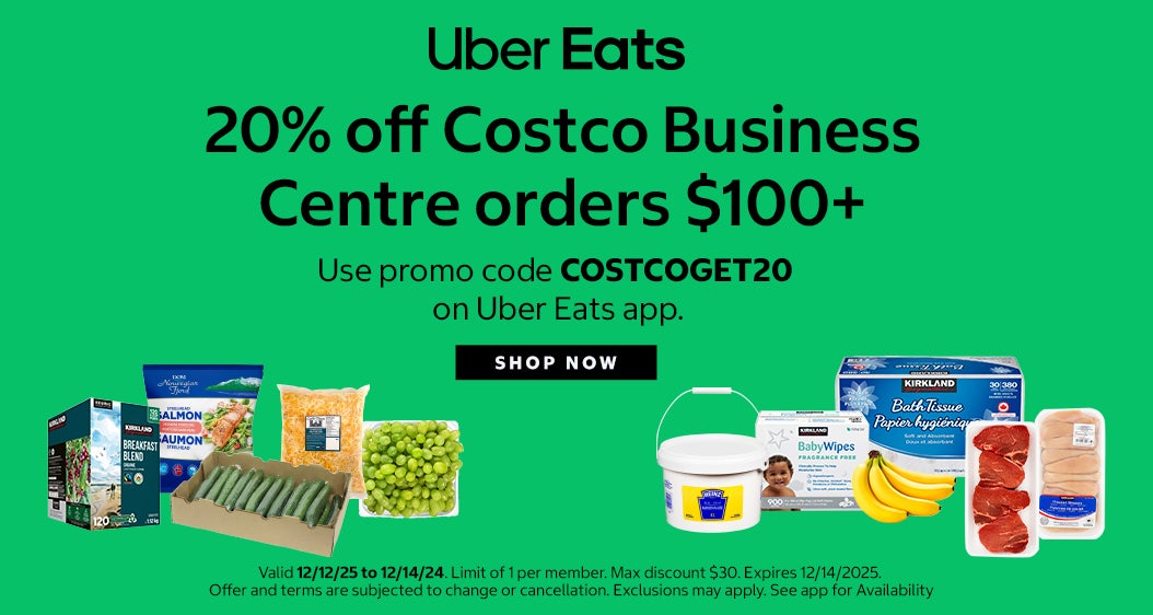 ubereats. 20% off costco business centre orders $100+. Shop now