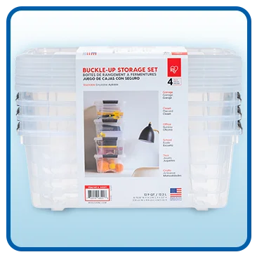 IRIS 12.9 Qt Buckle Up Storage Bin, 4-Pack 