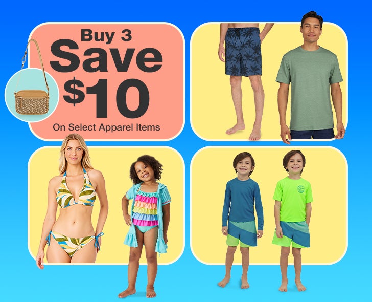 buy 3 save $10 on select apparel items