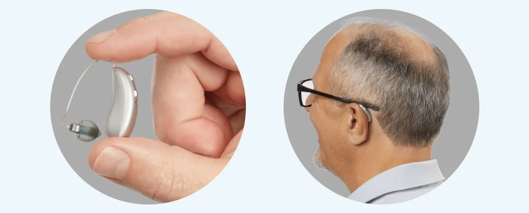 man wearing receiver in the canal hearing aids