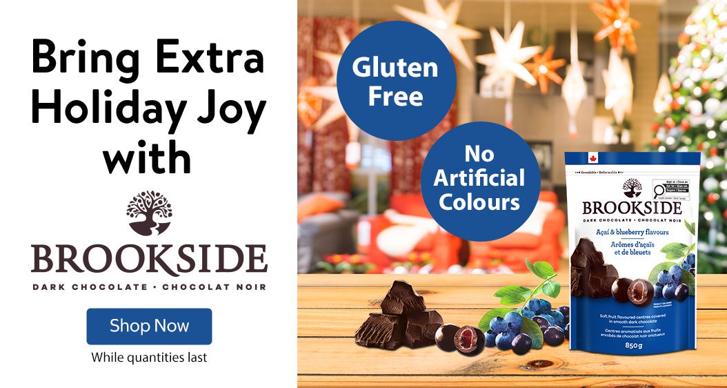 Bring Extra Holiday Joy with BROOKSIDE DARK CHOCOLATE . CHOCOLAT NOIR Gluten Free No Artificial Colours