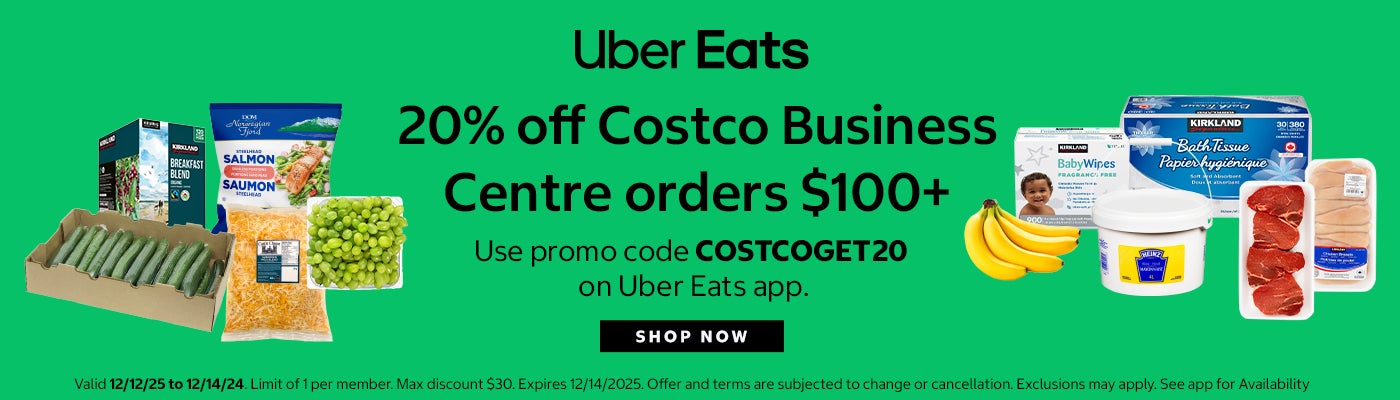 ubereats. 20% off costco business centre orders $100+. Shop now