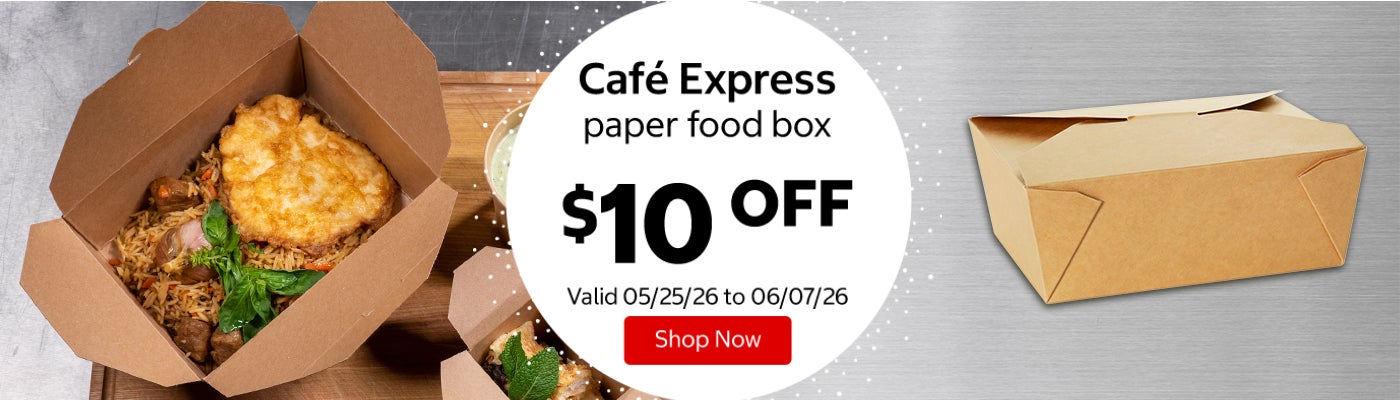 Café Express paper food box $10 Off. Valid 05/25/26 to 06/07/26. Shop Now 
