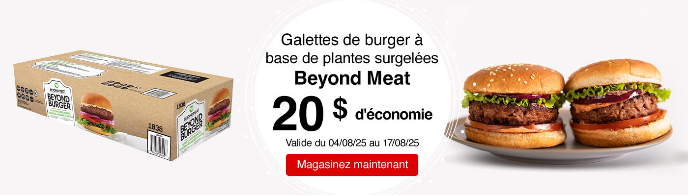 Galettes de burger à base de plantes surgelées Beyond Meat 20 $ d'économie. Valide du 04/08/25 au 17/08/25. Magasinez maintenant.