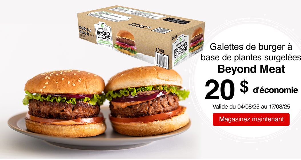 Galettes de burger à base de plantes surgelées Beyond Meat 20 $ d'économie. Valide du 04/08/25 au 17/08/25. Magasinez maintenant.