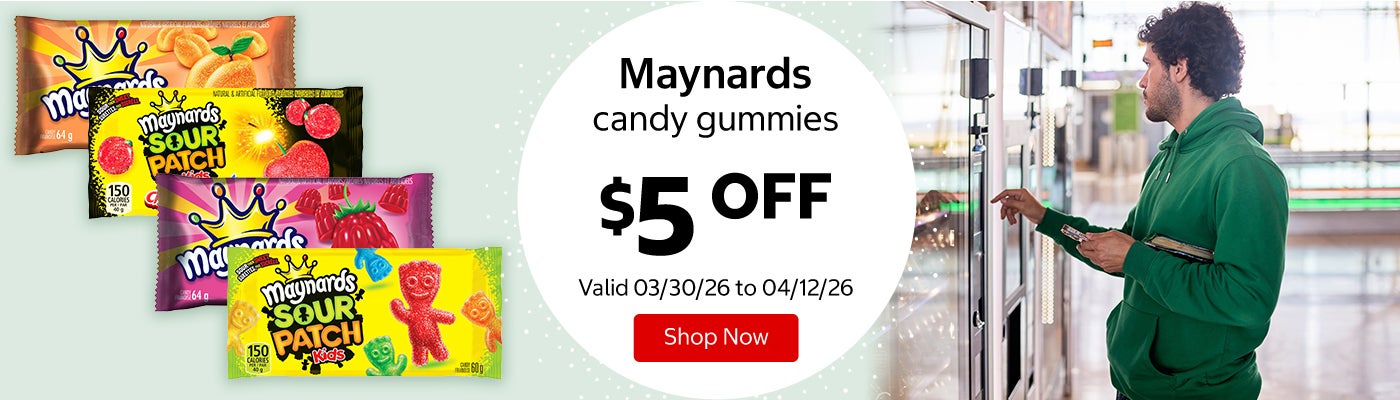 Maynards candy gummies $5 Off. Valid 03/30/26 to 04/12/26. Shop Now 