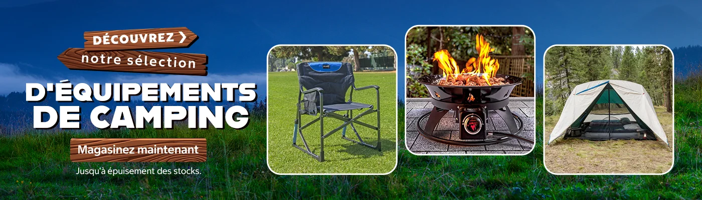 Découvrez notre sélection d'équipements de camping. Jusqu'à épuisement des stocks. Magasinez maintenant.