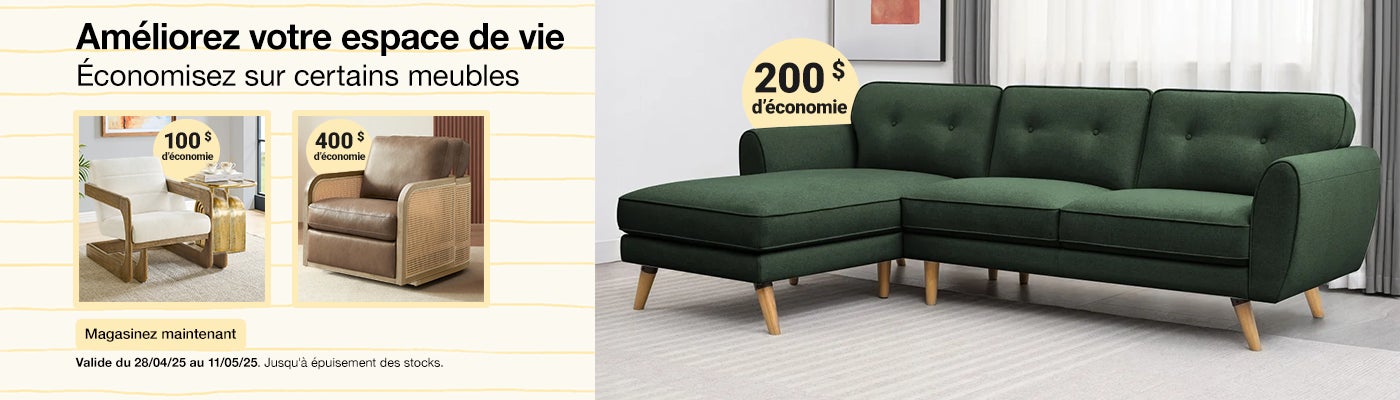 Better your living space. Save on select furniture. Valid 04/28/25 to 05/11/25. While quantities last. Shop Now. 