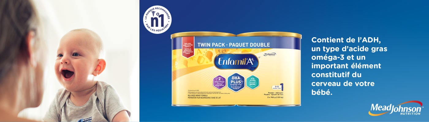 Contient de l'ADH, un type d'acide gras oméga-3 et un important élément constitutif du cerveau de votre bébé.  MeadJohnson NUTRITION