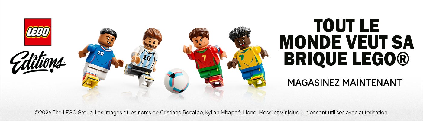 LEGO Editions. TOUT LE MONDE VEUT SA BRIQUE LEGO®. Magasinez Maintenant. 2026 The LEGO Group. Les images et les noms de Cristiano Ronaldo, Kylian Mbappe, Lionel Messi et Vinicius Junior sont utilises avec autorisation.