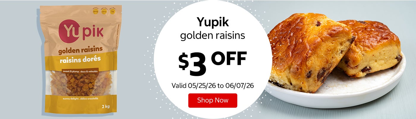 Yupik golden raisins $3 Off. Valid 05/25/26 to 06/07/26. Shop Now 