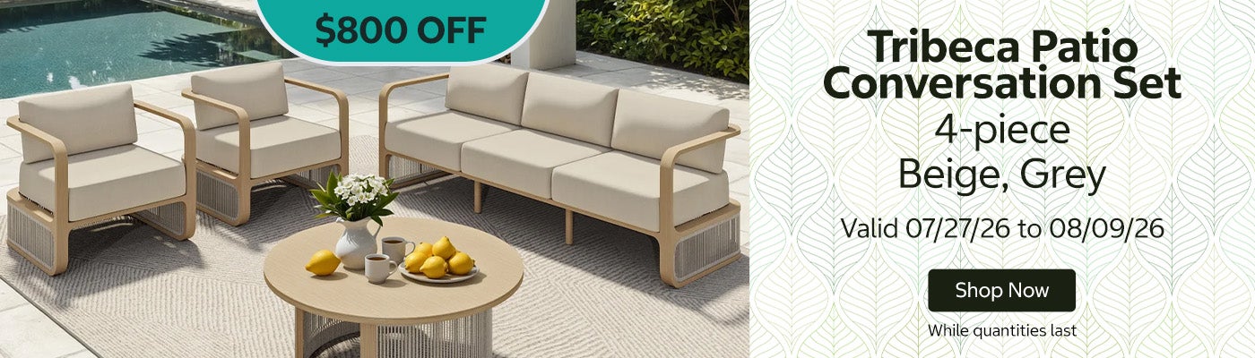 Tribeca Patio Conversation Set 4-piece Beige, Grey  $800 OFF Valid 07/27/26 to 08/09/26  Shop Now  While quantities last